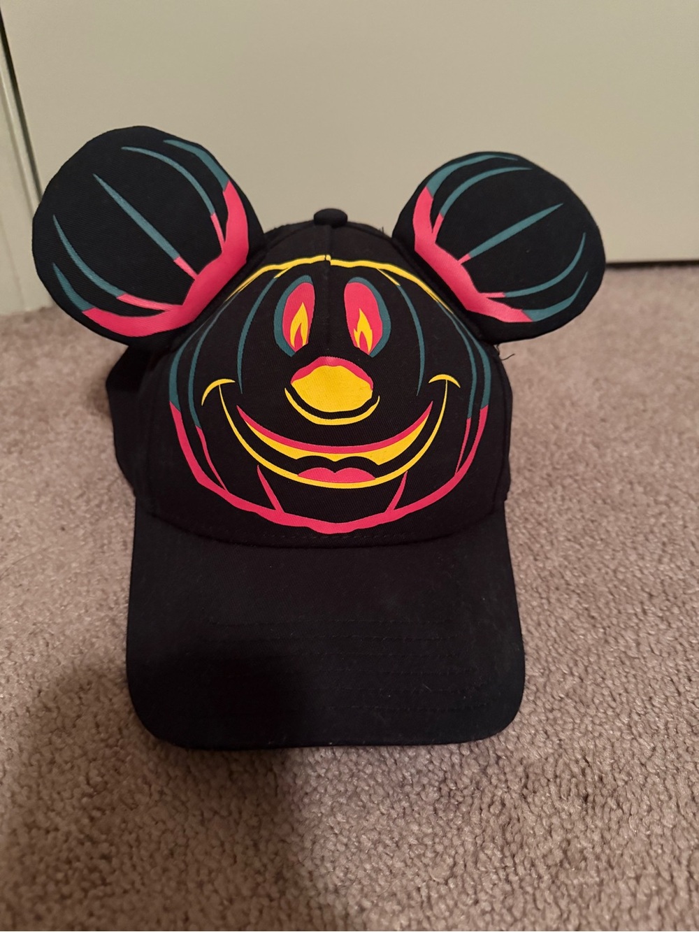 Halloween Pumpkin Mickey Mouse Ear Hat with glow in the dark jack O lantern